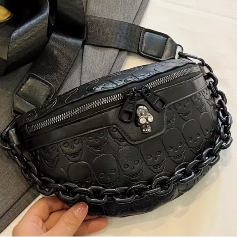 Black Skull Embossed Crossbody Bag - Picture 2 of 14